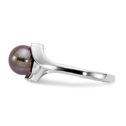 14k White Gold 7mm Black Freshwater Cultured Pearl Bypass Ring
