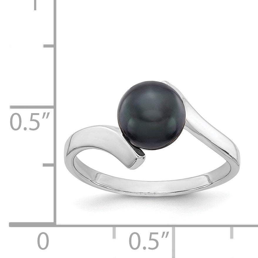 14k White Gold 7mm Black Freshwater Cultured Pearl Bypass Ring