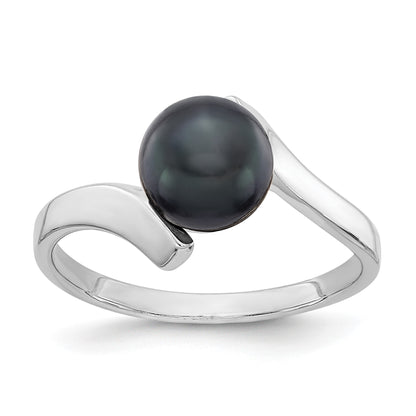 14k White Gold 7mm Black Freshwater Cultured Pearl Bypass Ring