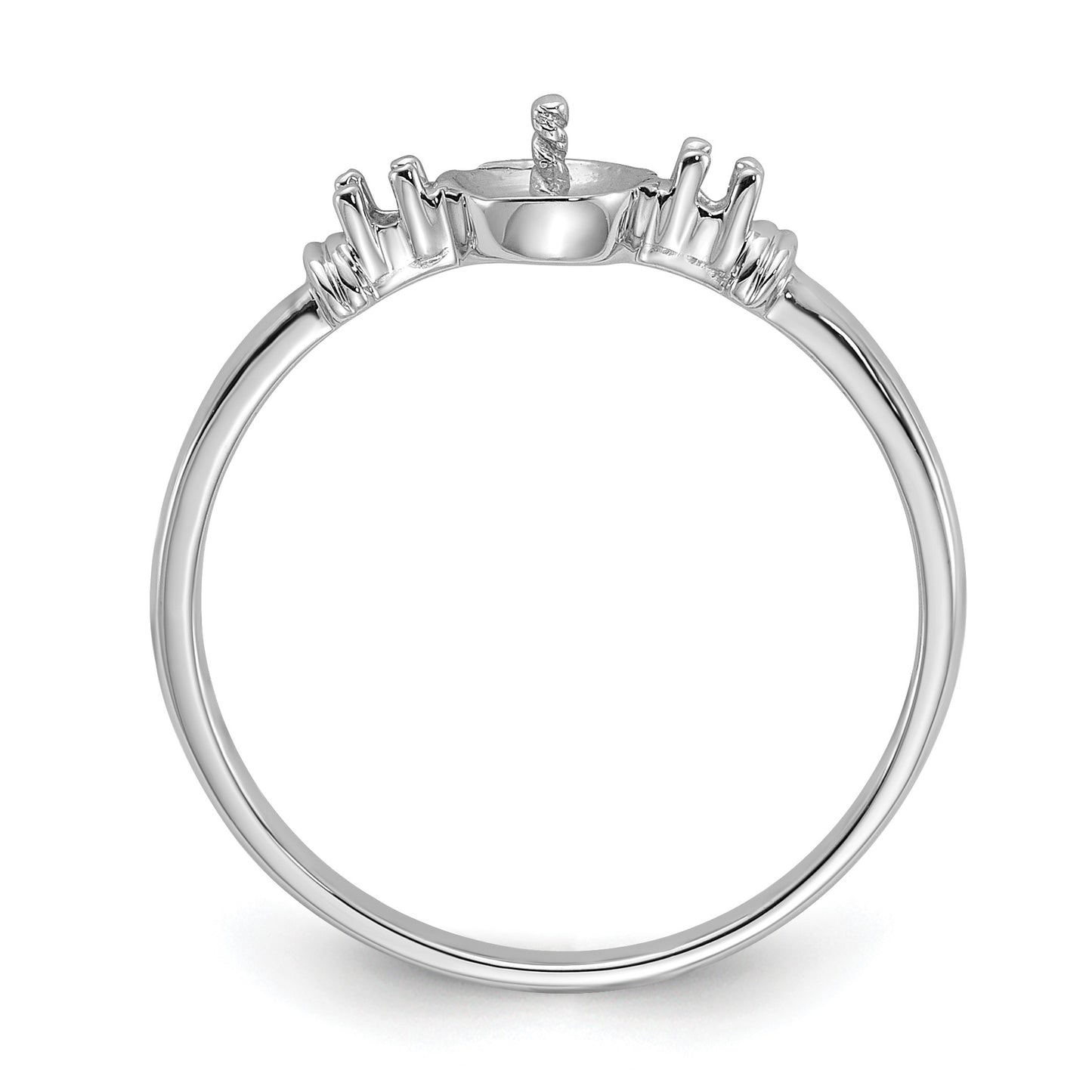 14k White Gold Polished Holds 5mm Pearl and 2-1.2mm Stones Ring Mounting