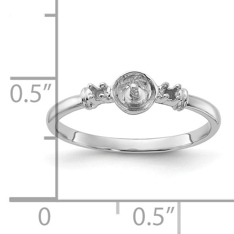 14k White Gold Polished Holds 5mm Pearl and 2-1.2mm Stones Ring Mounting