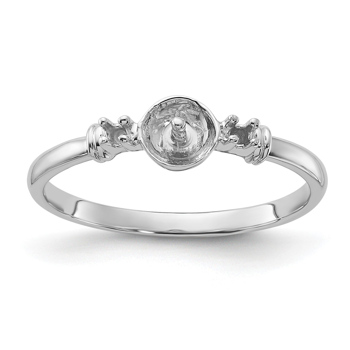 14k White Gold Polished Holds 5mm Pearl and 2-1.2mm Stones Ring Mounting