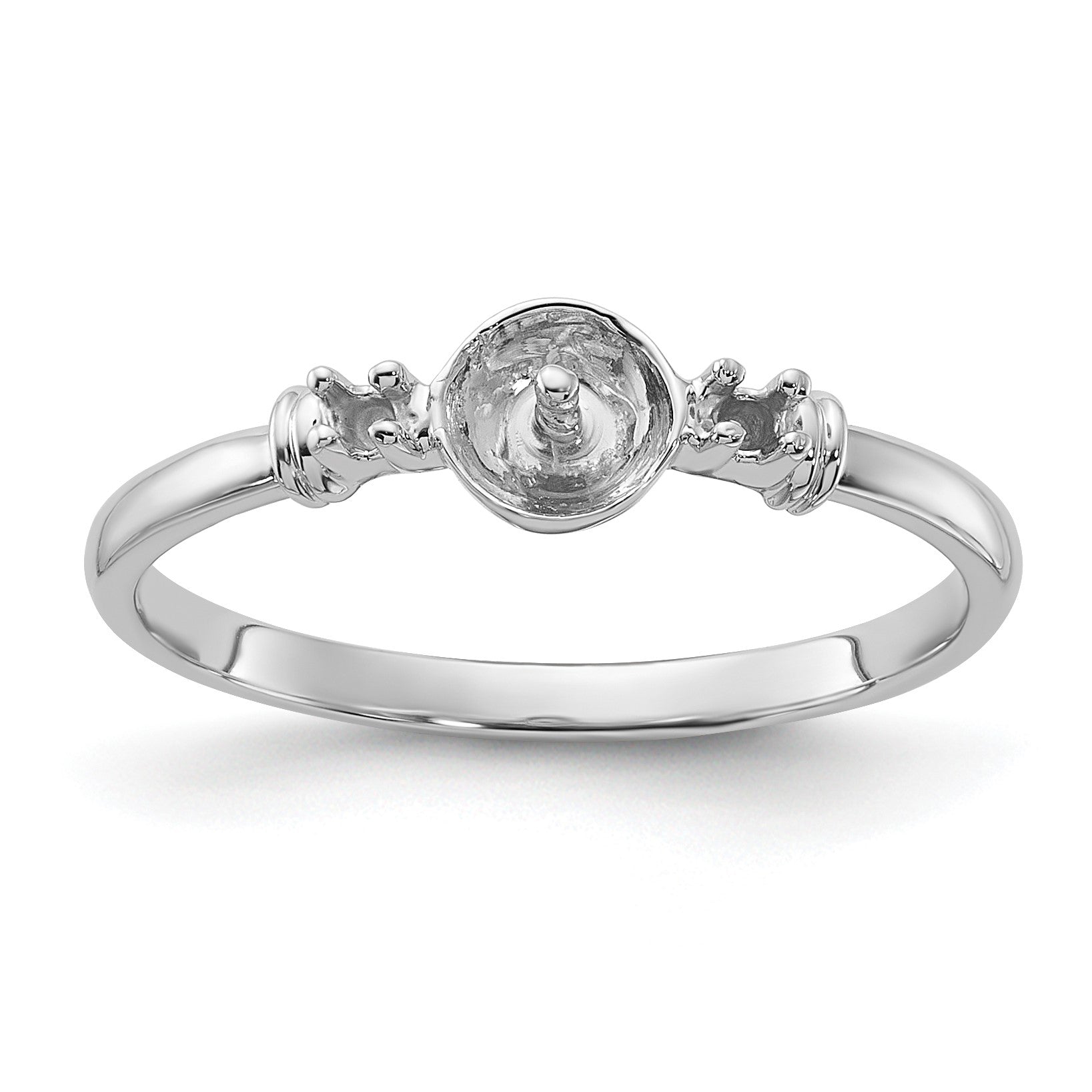 14k White Gold Polished Holds 5mm Pearl and 2-1.2mm Stones Ring Mounting