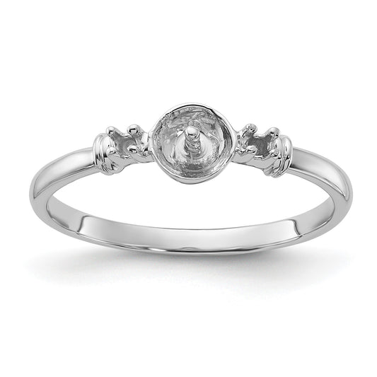 14k White Gold Polished Holds 5mm Pearl and 2-1.2mm Stones Ring Mounting