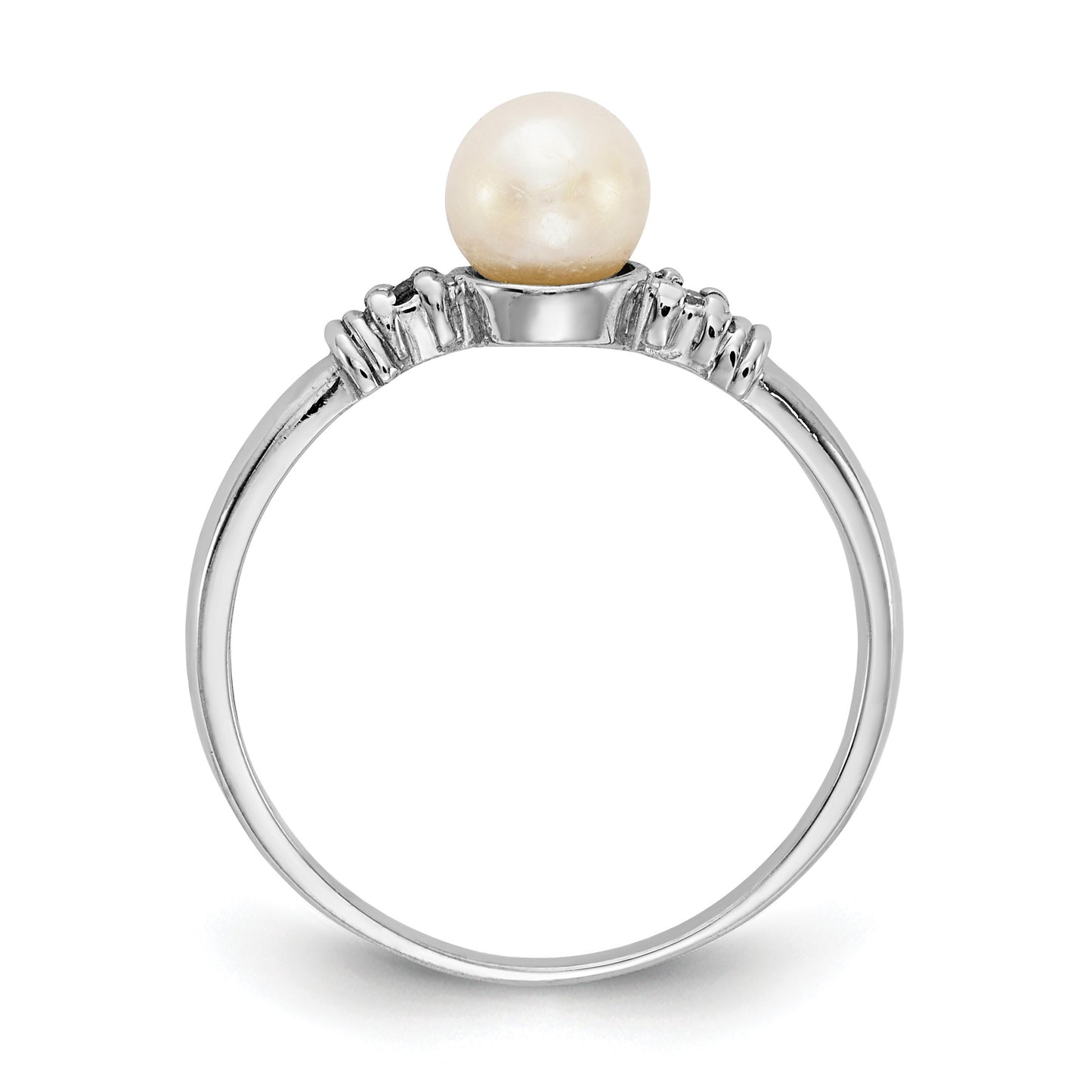 14k White Gold 5mm White Freshwater Cultured Pearl and AA Diamond Ring