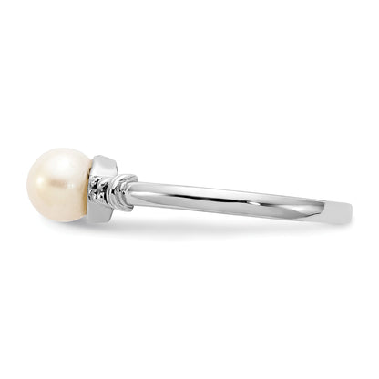 14k White Gold 5mm White Freshwater Cultured Pearl and AA Diamond Ring