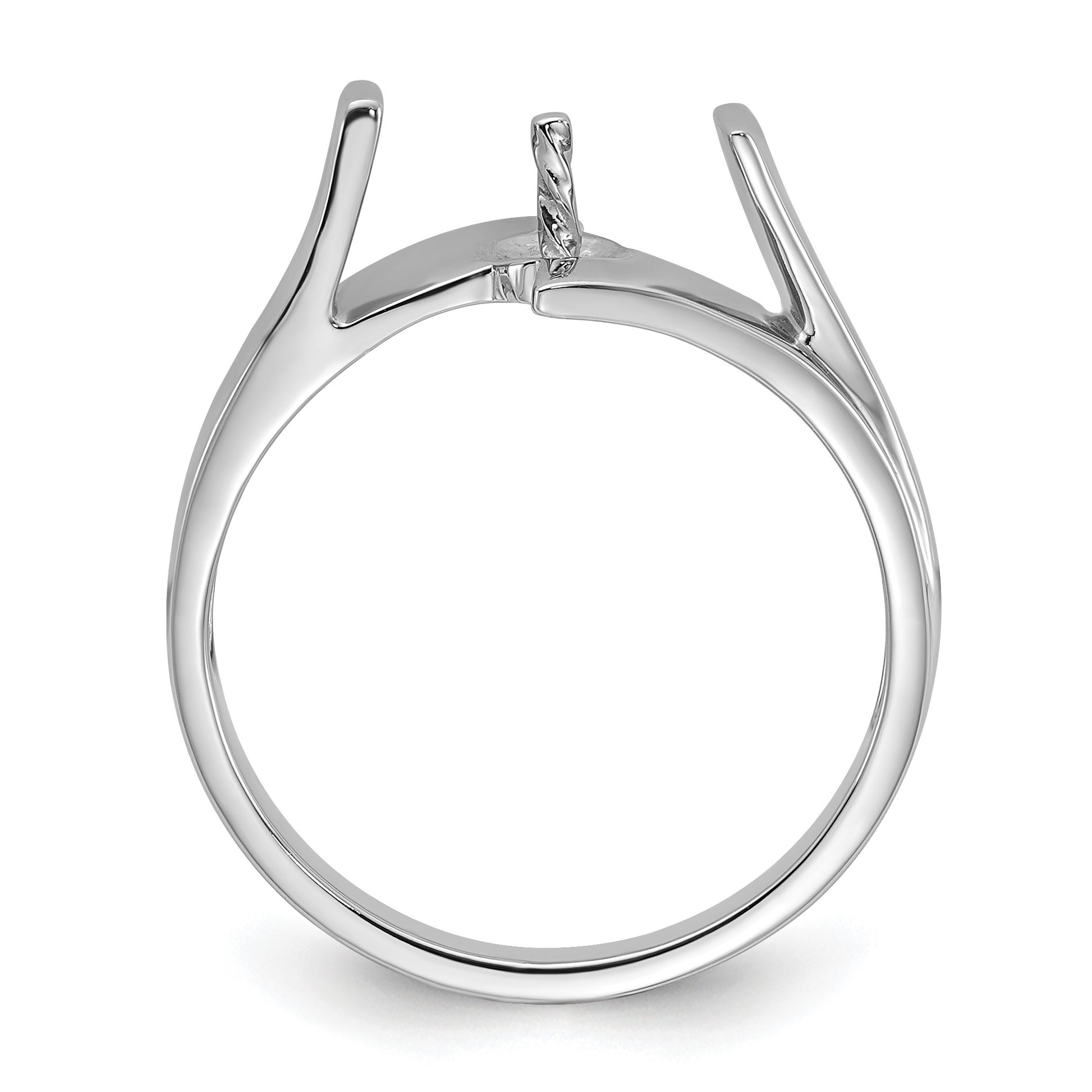 14k White Gold Polished Holds 6mm Pearl Ring Mounting