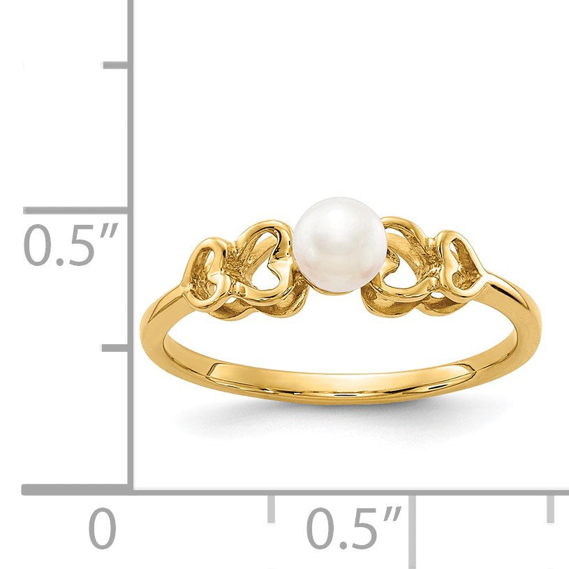 14k 4mm White Freshwater Cultured Pearl Heart Ring