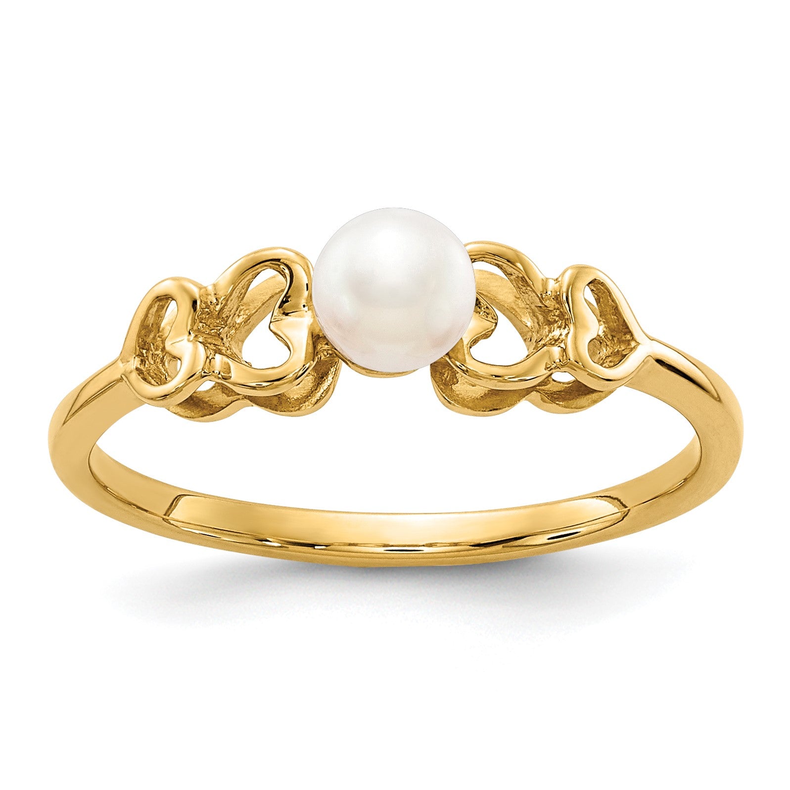 14k 4mm White Freshwater Cultured Pearl Heart Ring