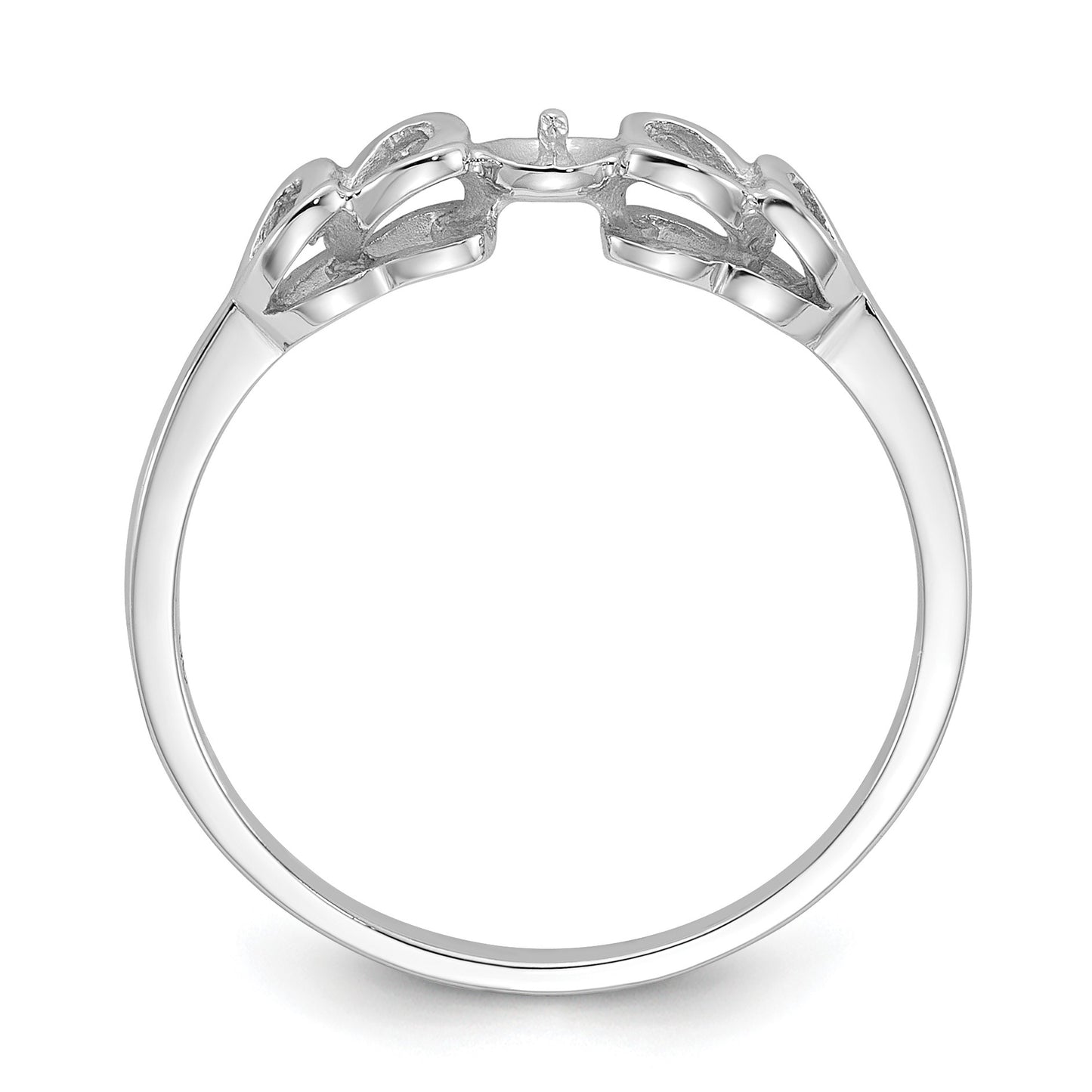 14k White Gold Polished Holds 4mm Pearl Heart Ring Mounting