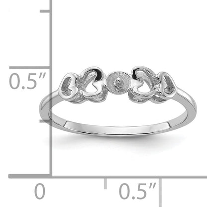 14k White Gold Polished Holds 4mm Pearl Heart Ring Mounting