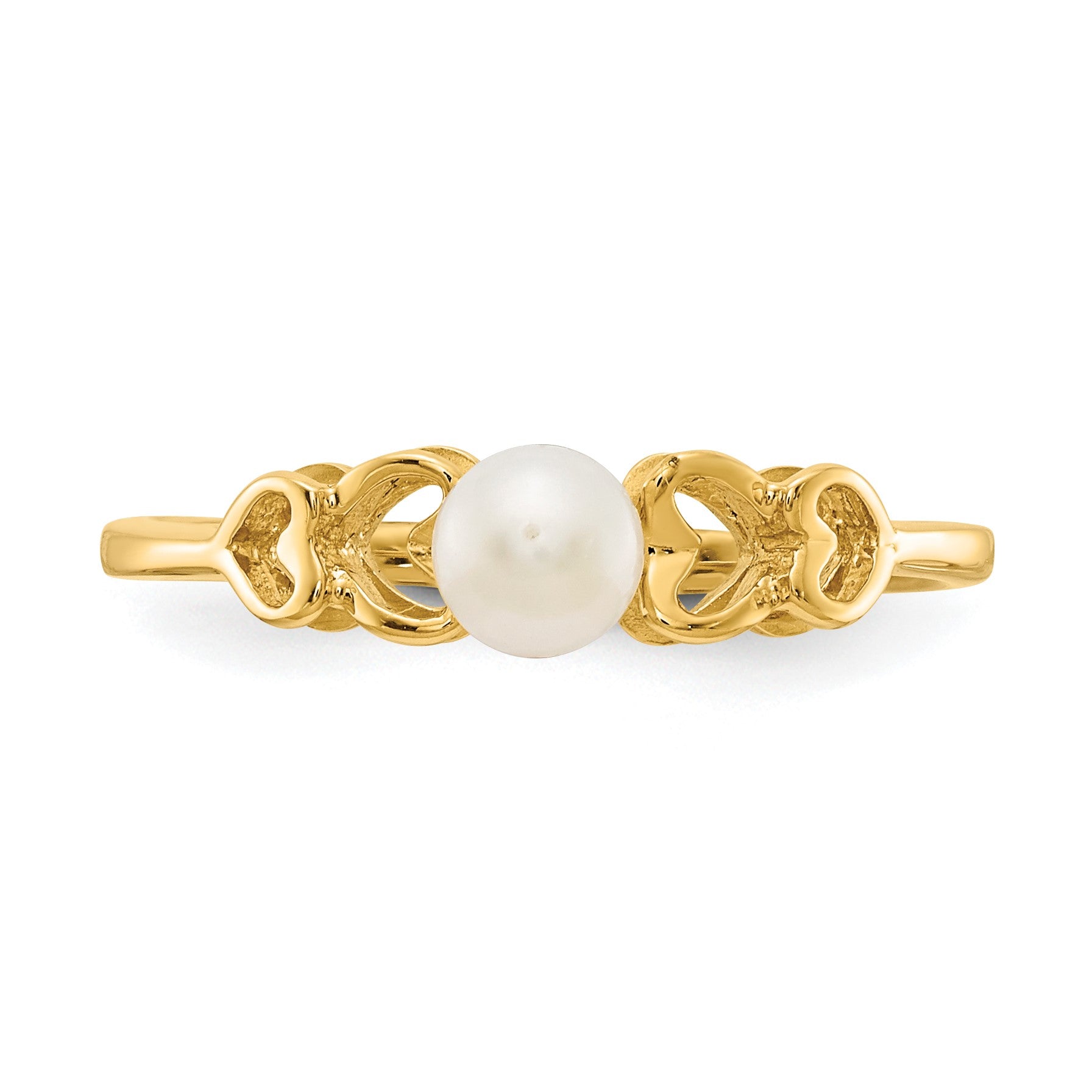 14k White Gold 4mm White Freshwater Cultured Pearl Heart Ring