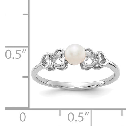 14k White Gold 4mm White Freshwater Cultured Pearl Heart Ring