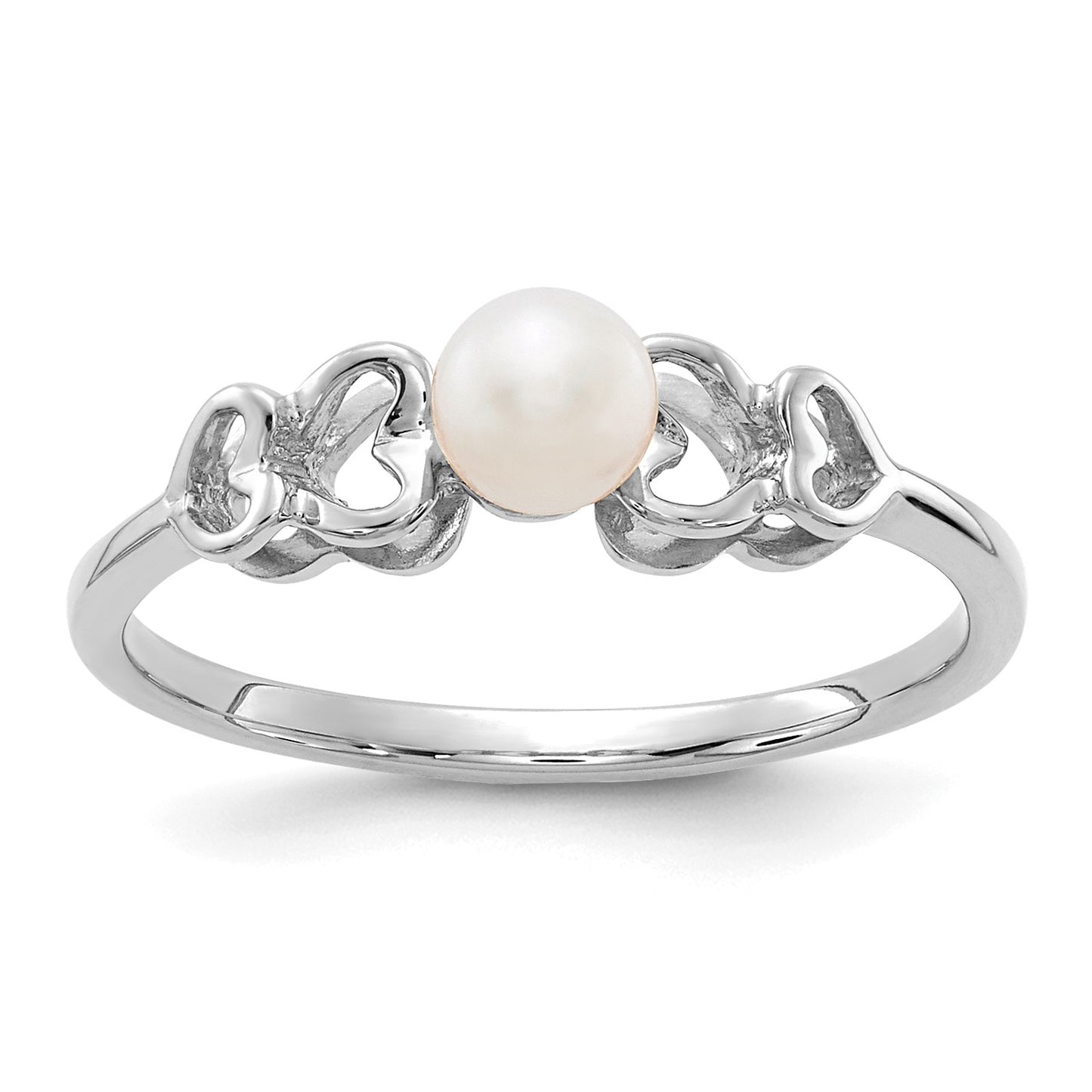 14k White Gold 4mm White Freshwater Cultured Pearl Heart Ring