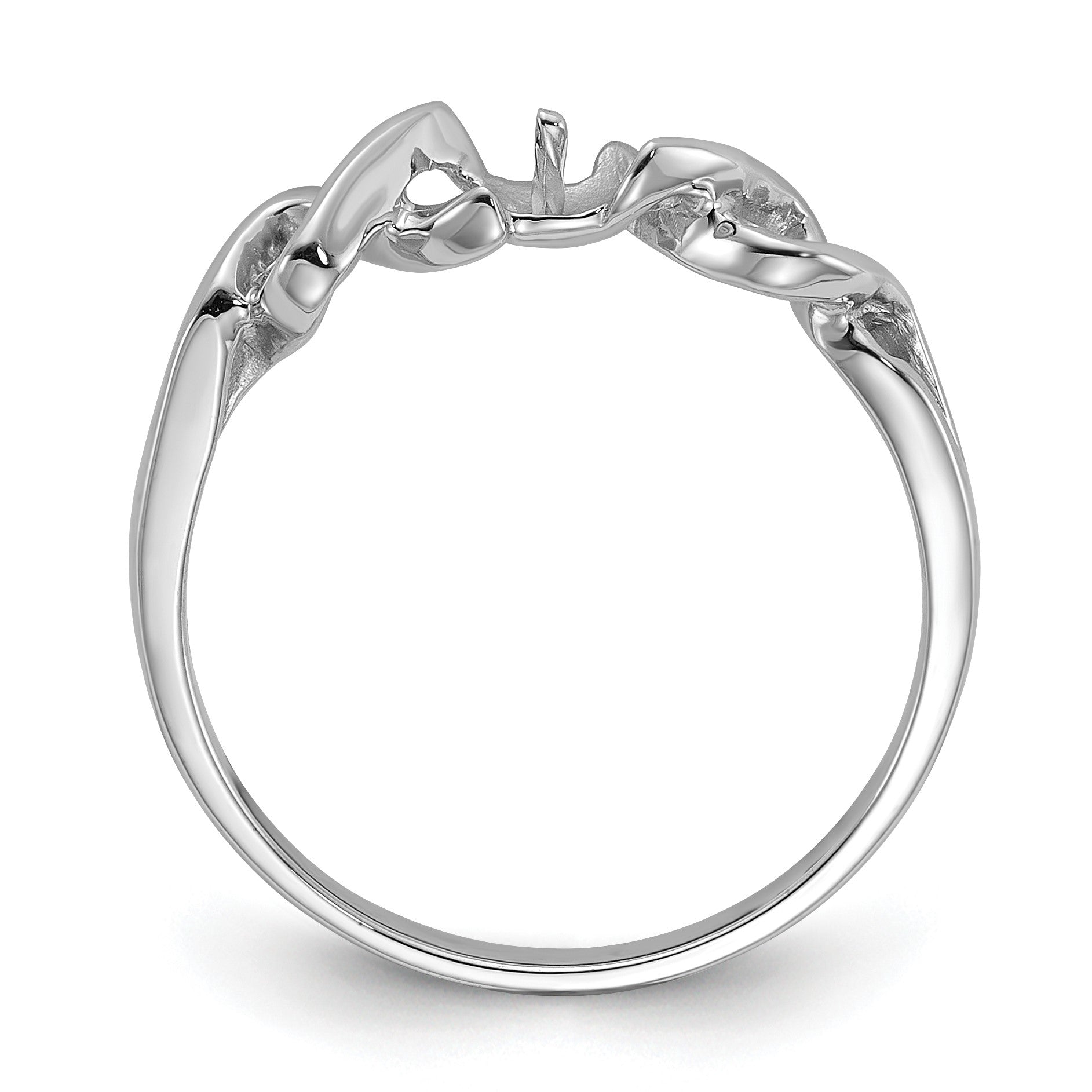 14k White Gold Polished Holds 4mm Pearl Twisted Ring Mounting