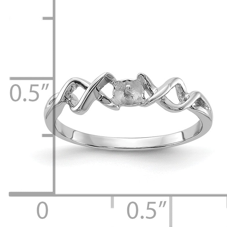 14k White Gold Polished Holds 4mm Pearl Twisted Ring Mounting