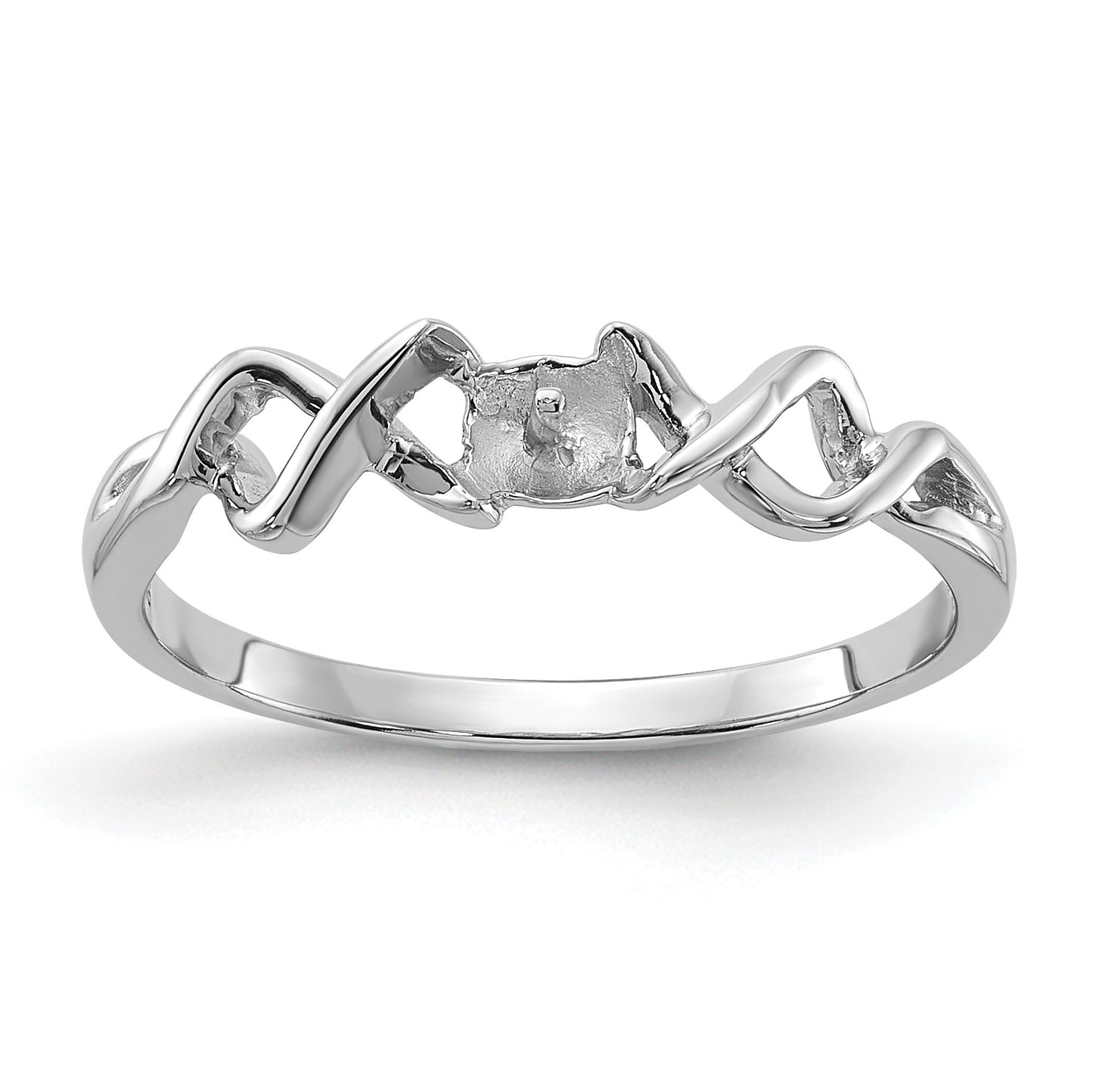 14k White Gold Polished Holds 4mm Pearl Twisted Ring Mounting