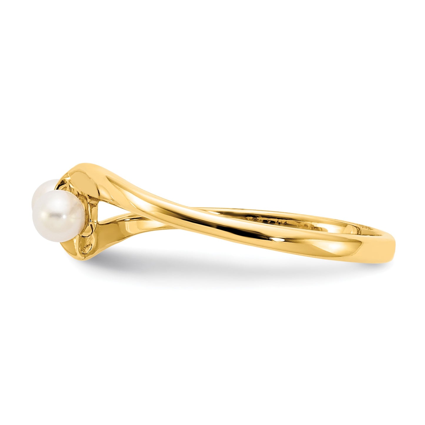 14k 3mm White Freshwater Cultured Two-Pearl Ring
