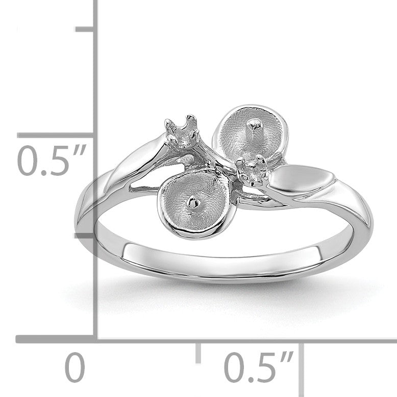 14k White Gold Holds 2-5mm Pearls and 2-1.8mm Stones Ring Mounting