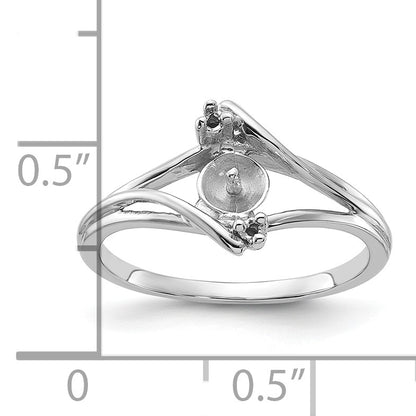 14k White Gold Holds 5mm Pearl and 2-1.4mm Stones Ring Mounting