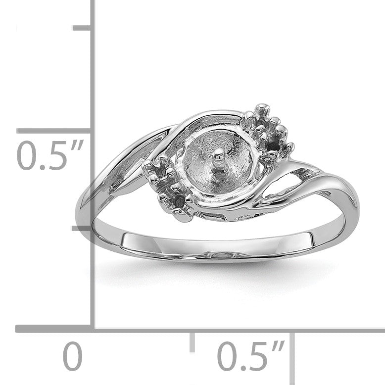 14k White Gold Holds 6mm Pearl and 4-1.4mm Stones Ring Mounting