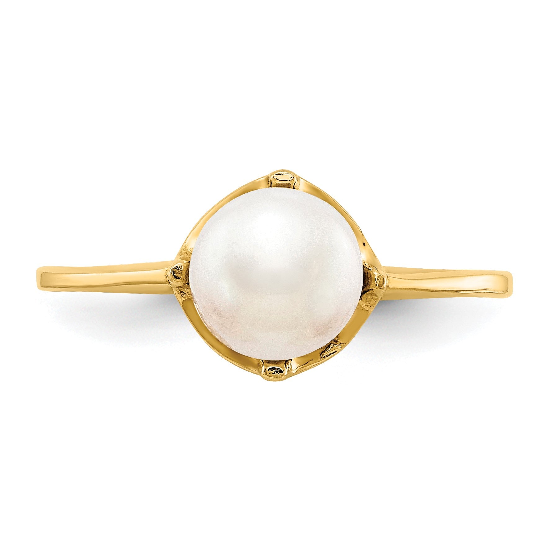 14k 6.5mm White Freshwater Cultured Pearl Ring