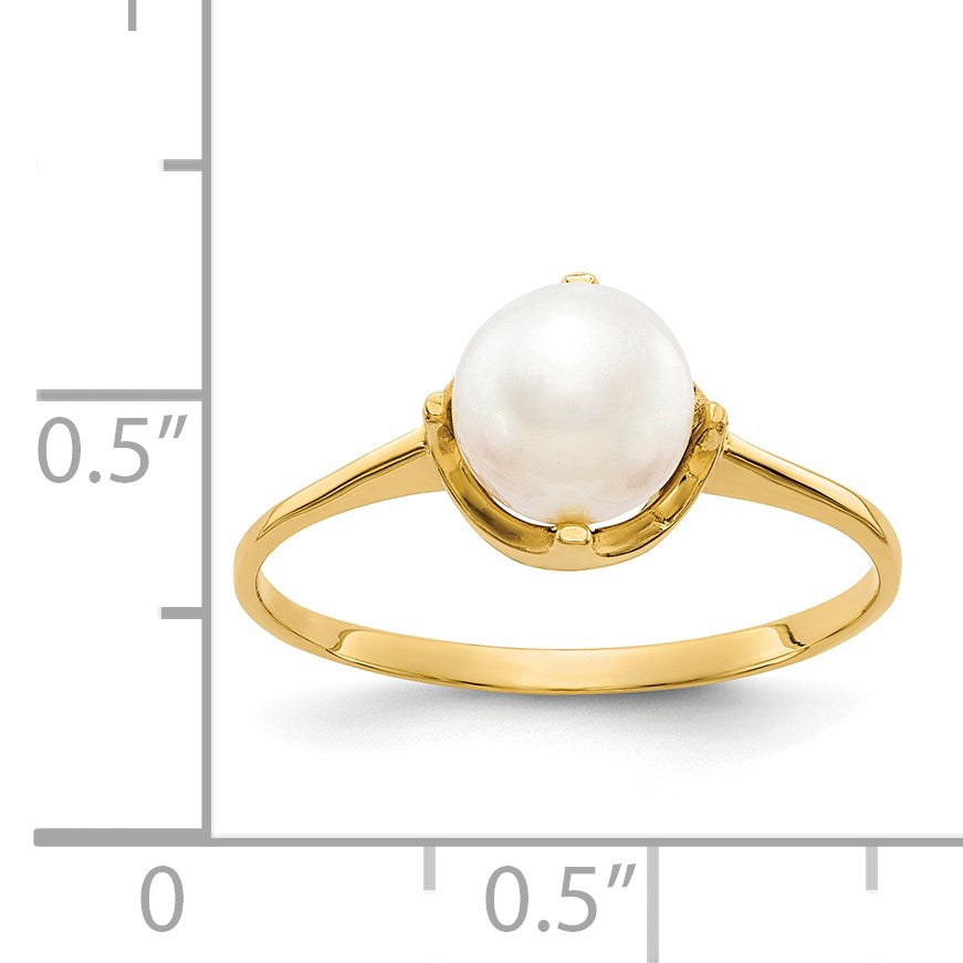 14k 6.5mm White Freshwater Cultured Pearl Ring