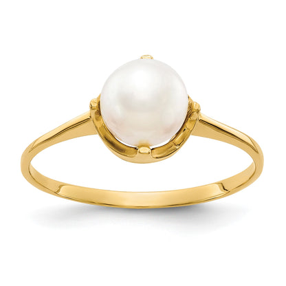 14k 6.5mm White Freshwater Cultured Pearl Ring