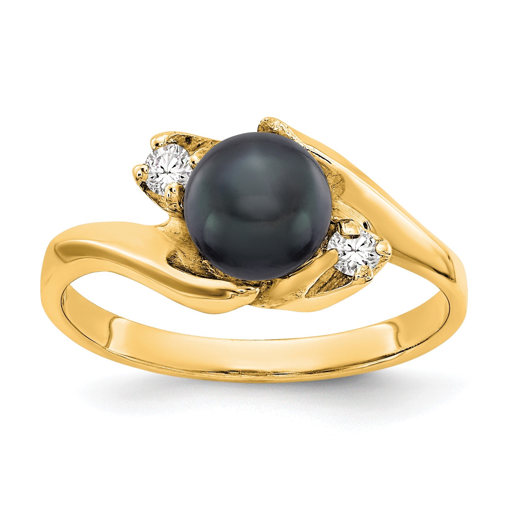 14k Holds 6mm Pearl and 2-2.2mm Stones Ring Mounting