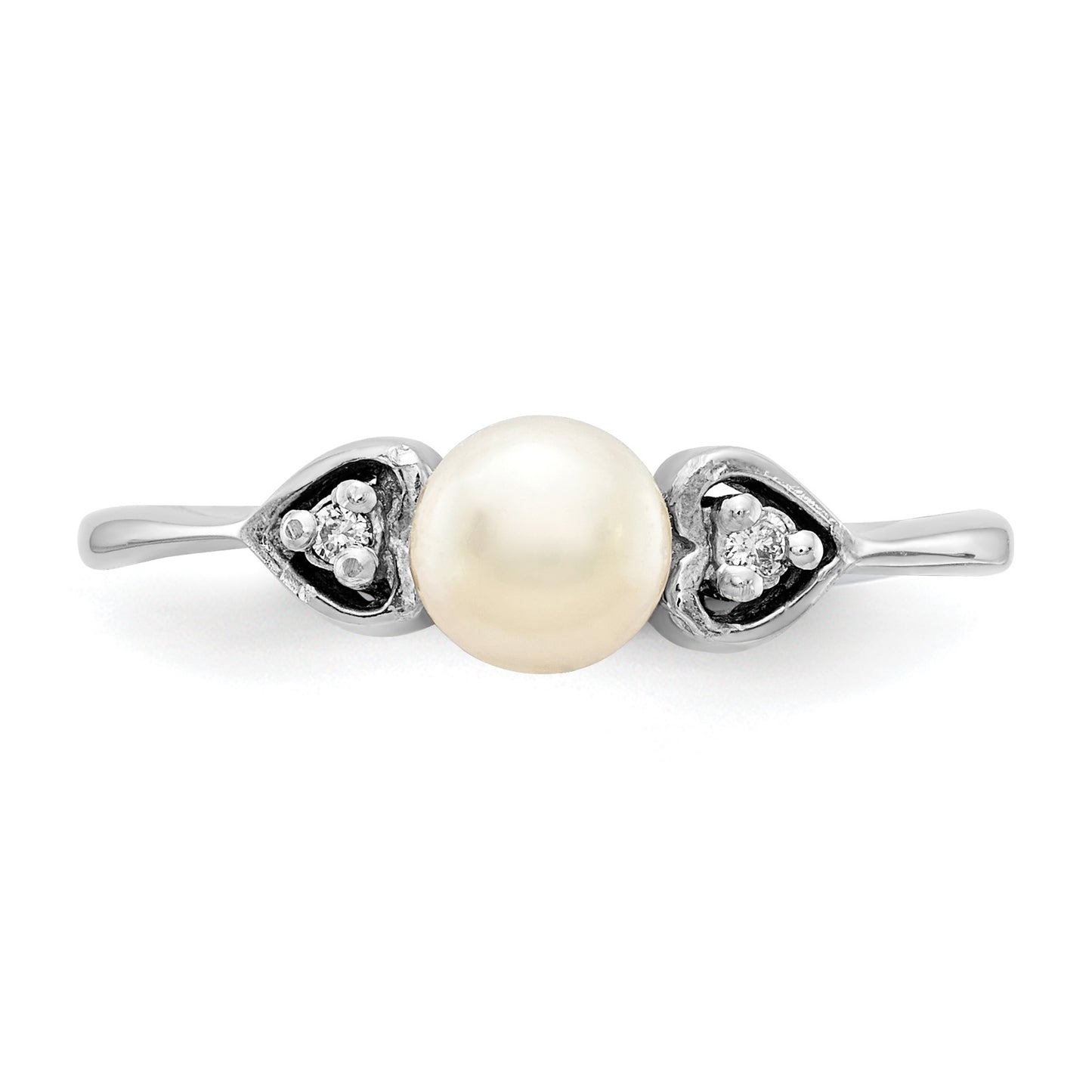 14k White Gold 4.5mm White Freshwater Cultured Pearl and AA Diamond Ring