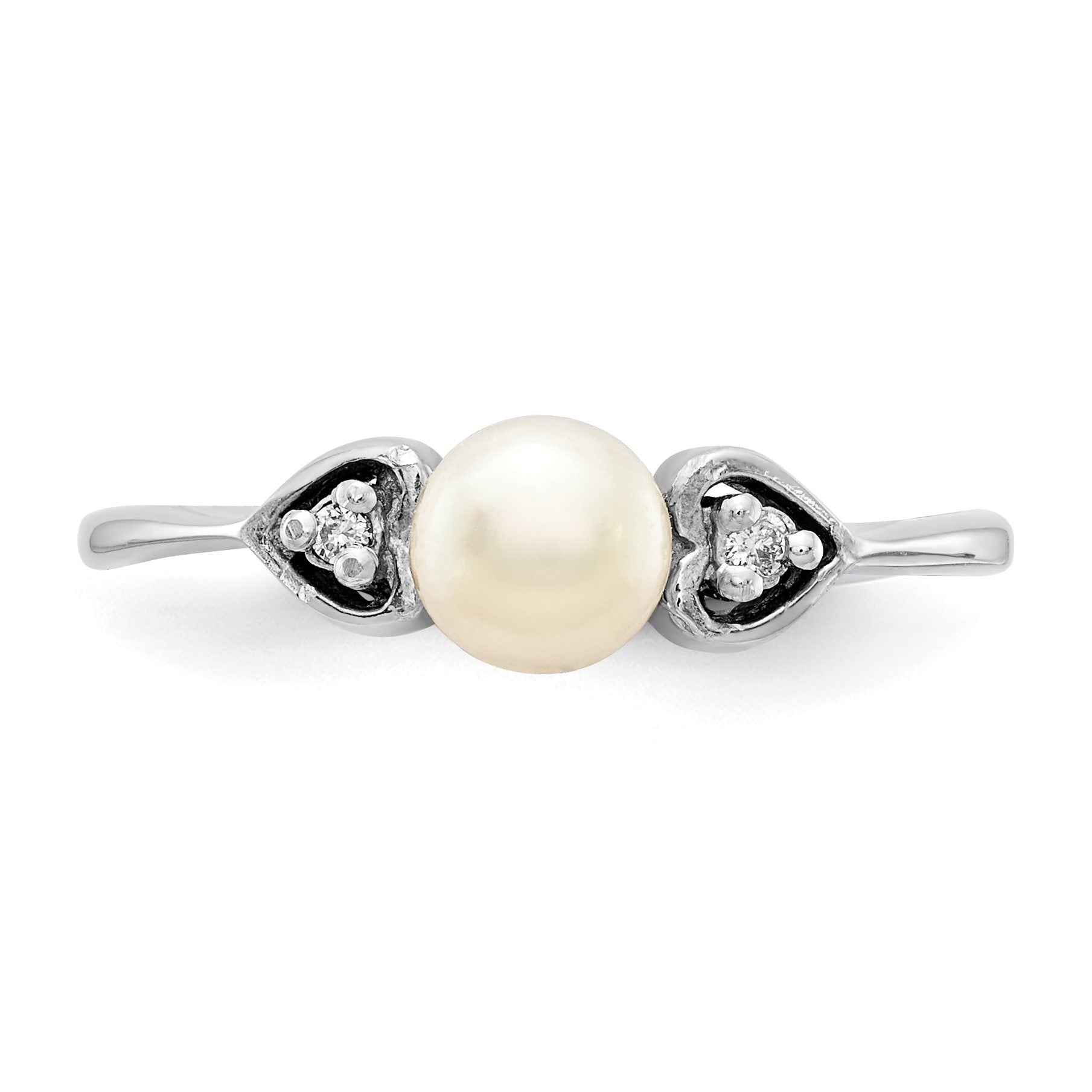 14k White Gold 4.5mm White Freshwater Cultured Pearl and AA Diamond Ring