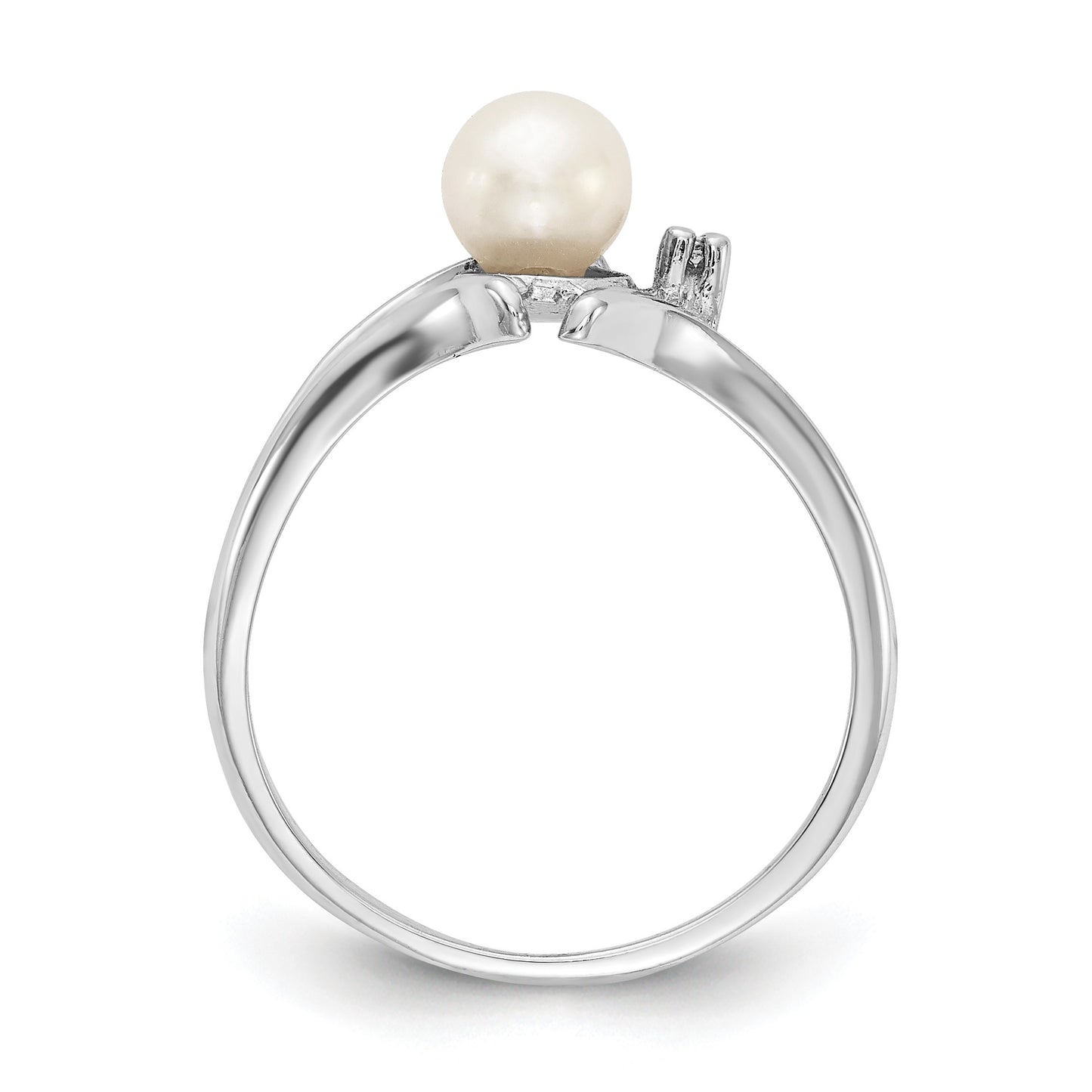 14k White Gold 5mm White Freshwater Cultured Pearl and AA Diamond Ring