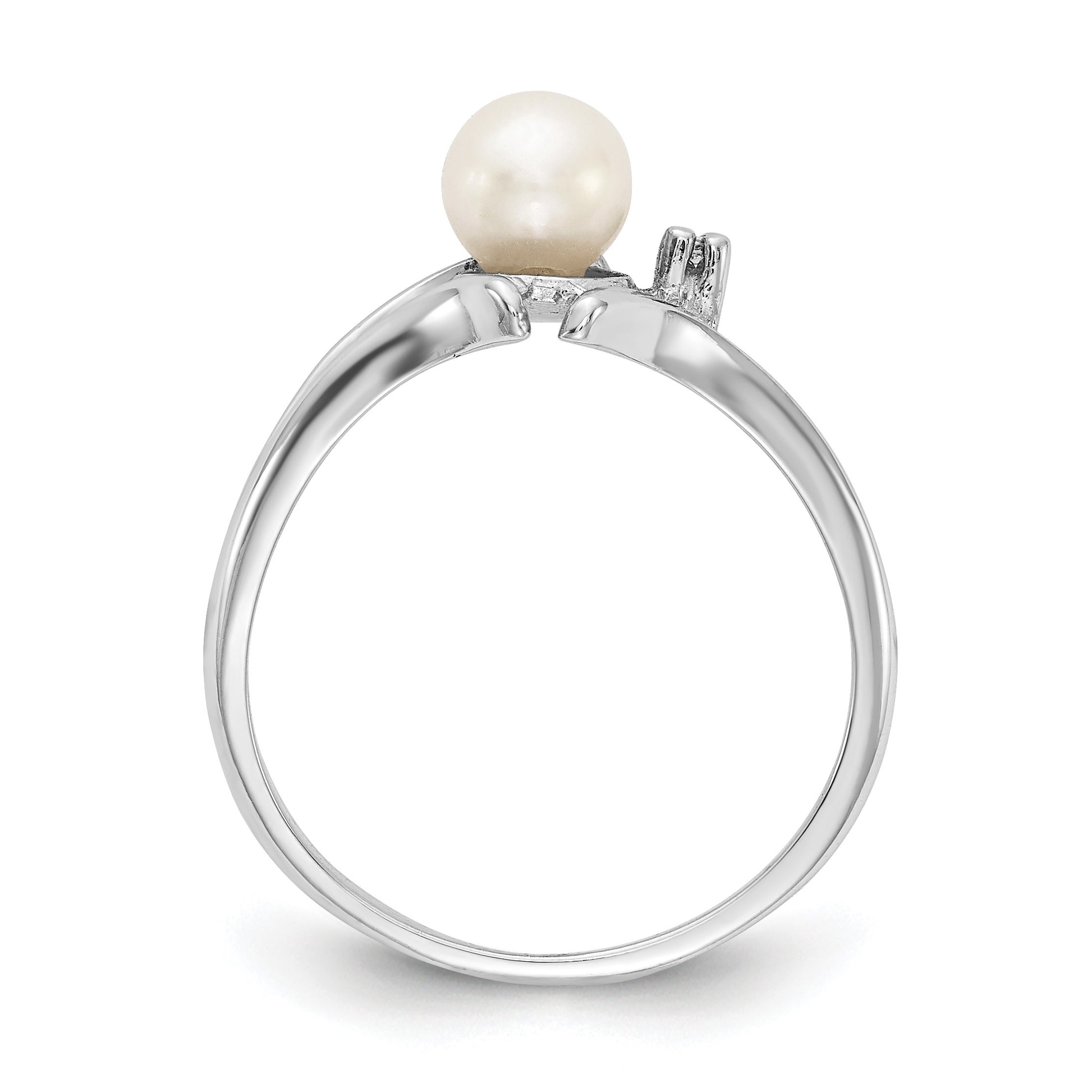 14k White Gold 5mm White Freshwater Cultured Pearl and AA Diamond Ring