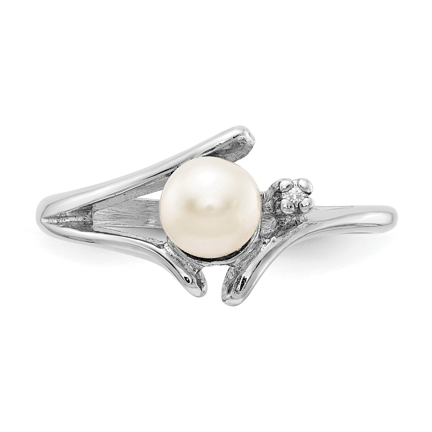 14k White Gold 5mm White Freshwater Cultured Pearl and AA Diamond Ring