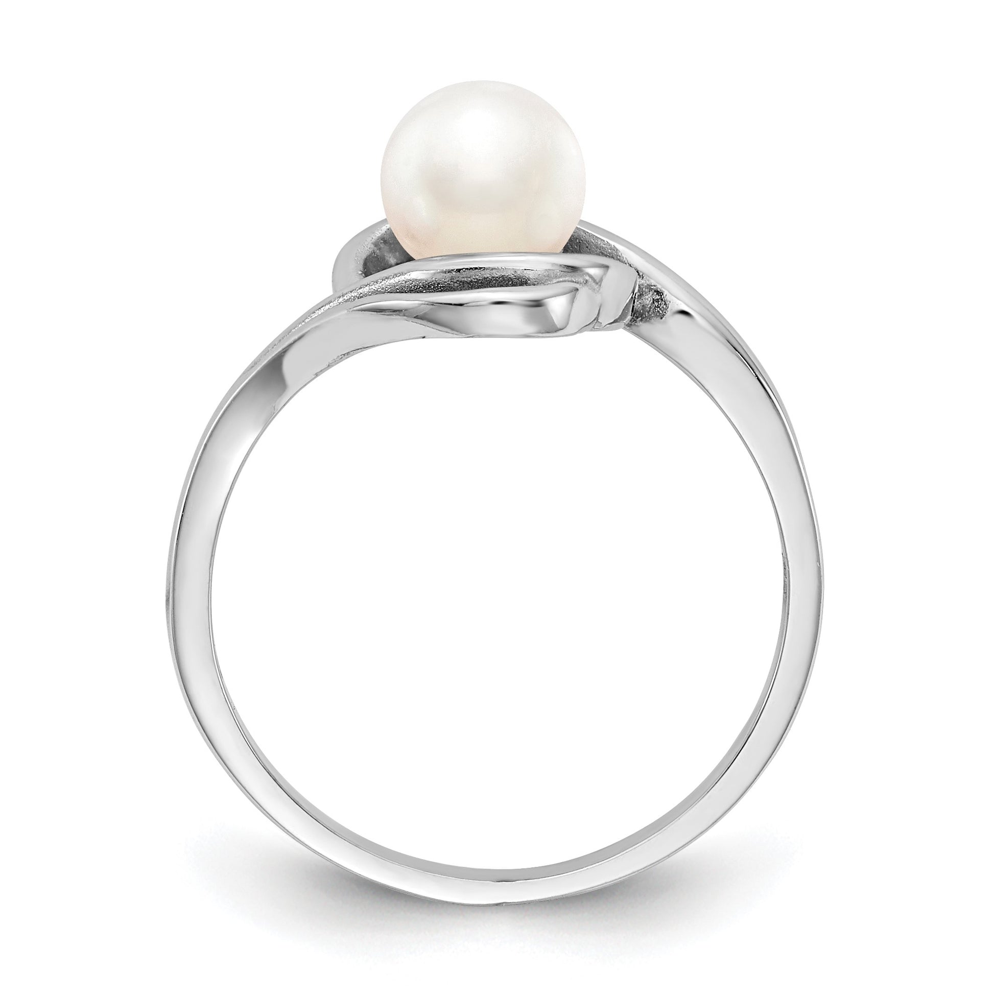 14k White Gold 5.5mm White Freshwater Cultured Pearl Abstract Ring
