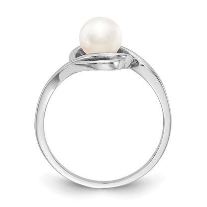 14k White Gold 5.5mm White Freshwater Cultured Pearl Abstract Ring