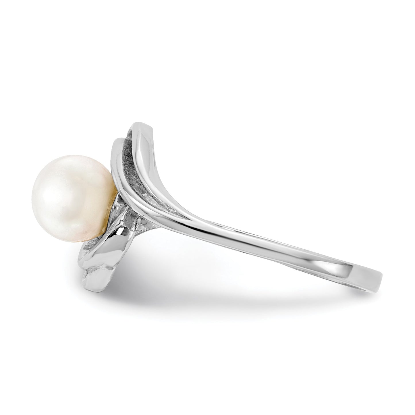 14k White Gold 5.5mm White Freshwater Cultured Pearl Abstract Ring