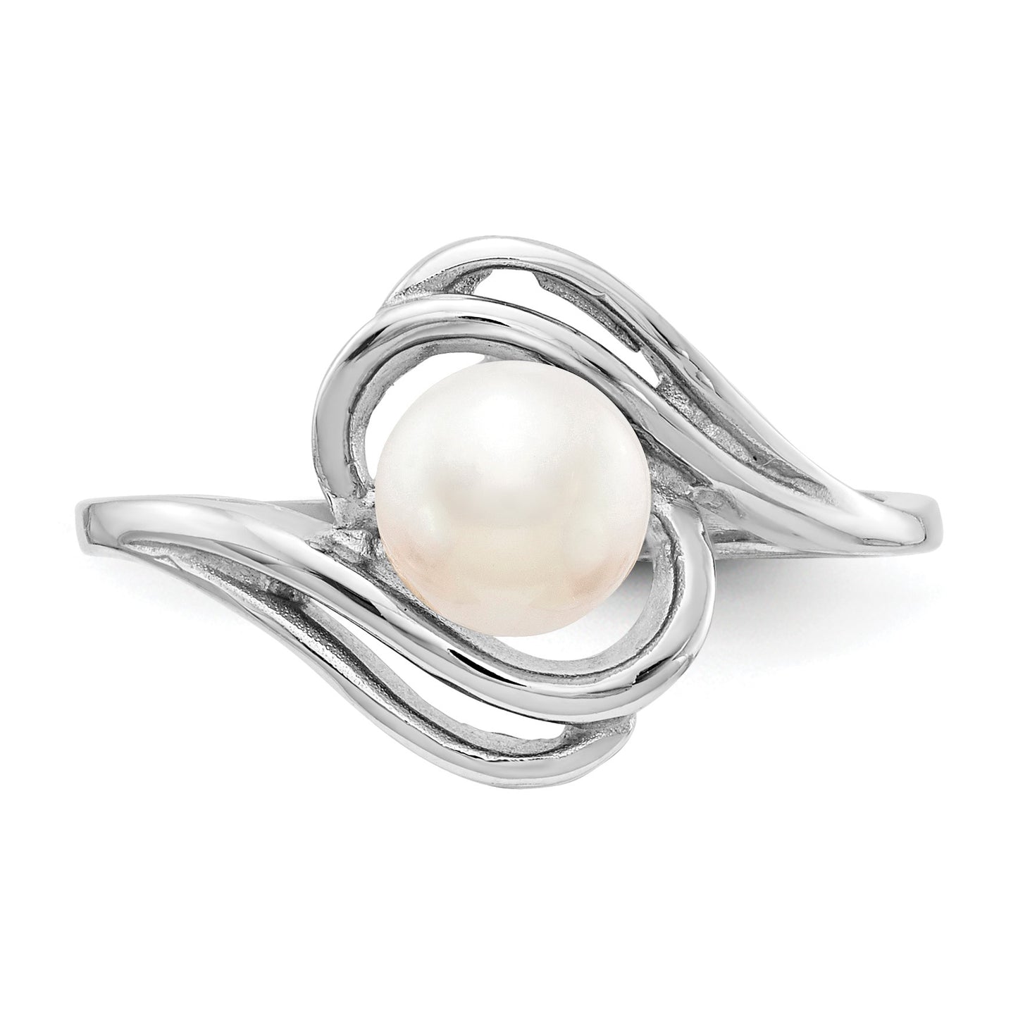 14k White Gold 5.5mm White Freshwater Cultured Pearl Abstract Ring