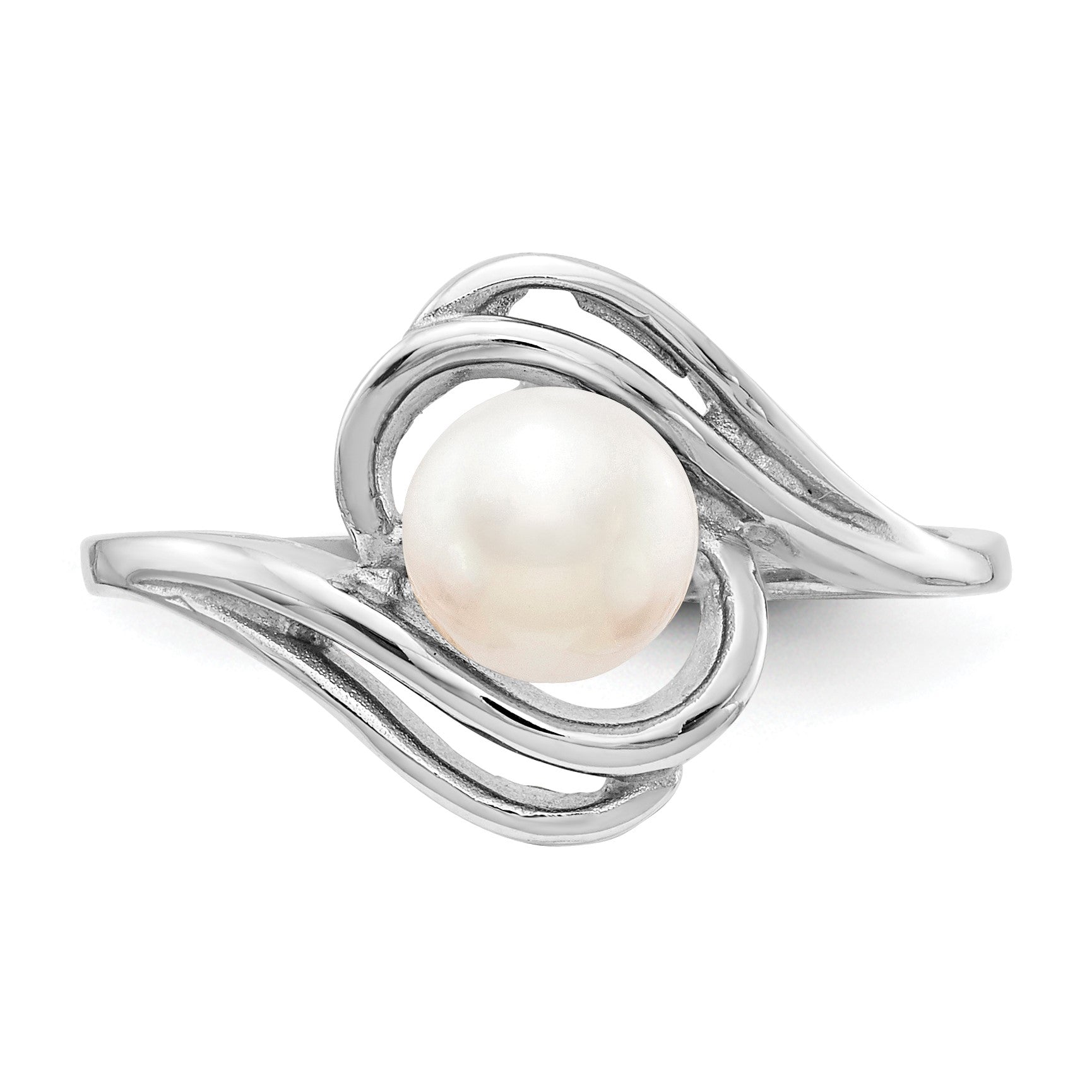 14k White Gold 5.5mm White Freshwater Cultured Pearl Abstract Ring