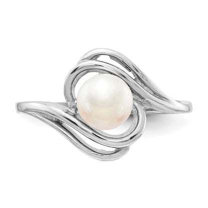 14k White Gold 5.5mm White Freshwater Cultured Pearl Abstract Ring