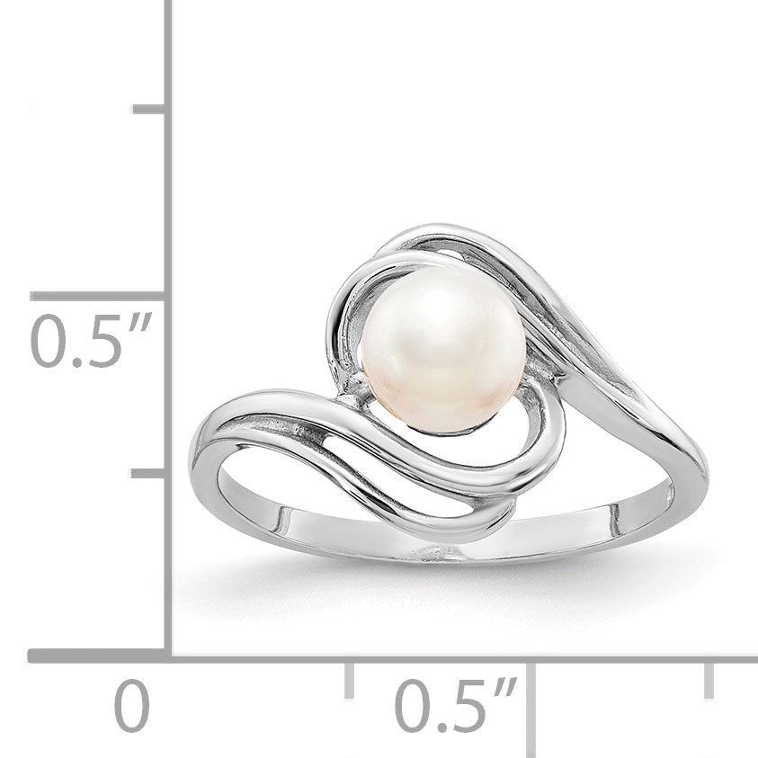 14k White Gold 5.5mm White Freshwater Cultured Pearl Abstract Ring