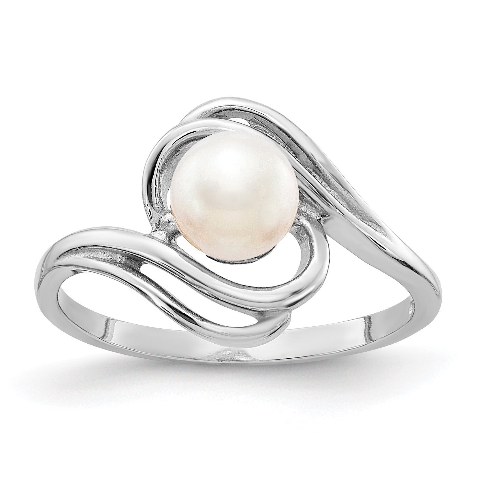 14k White Gold 5.5mm White Freshwater Cultured Pearl Abstract Ring