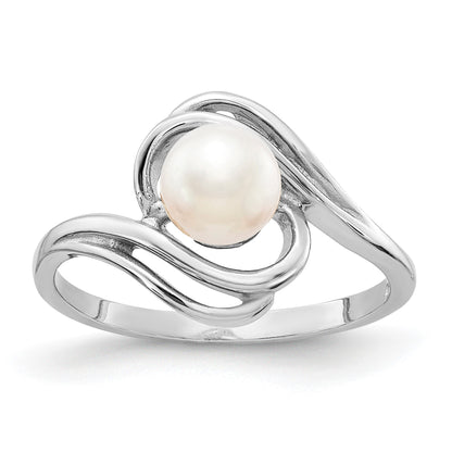 14k White Gold 5.5mm White Freshwater Cultured Pearl Abstract Ring