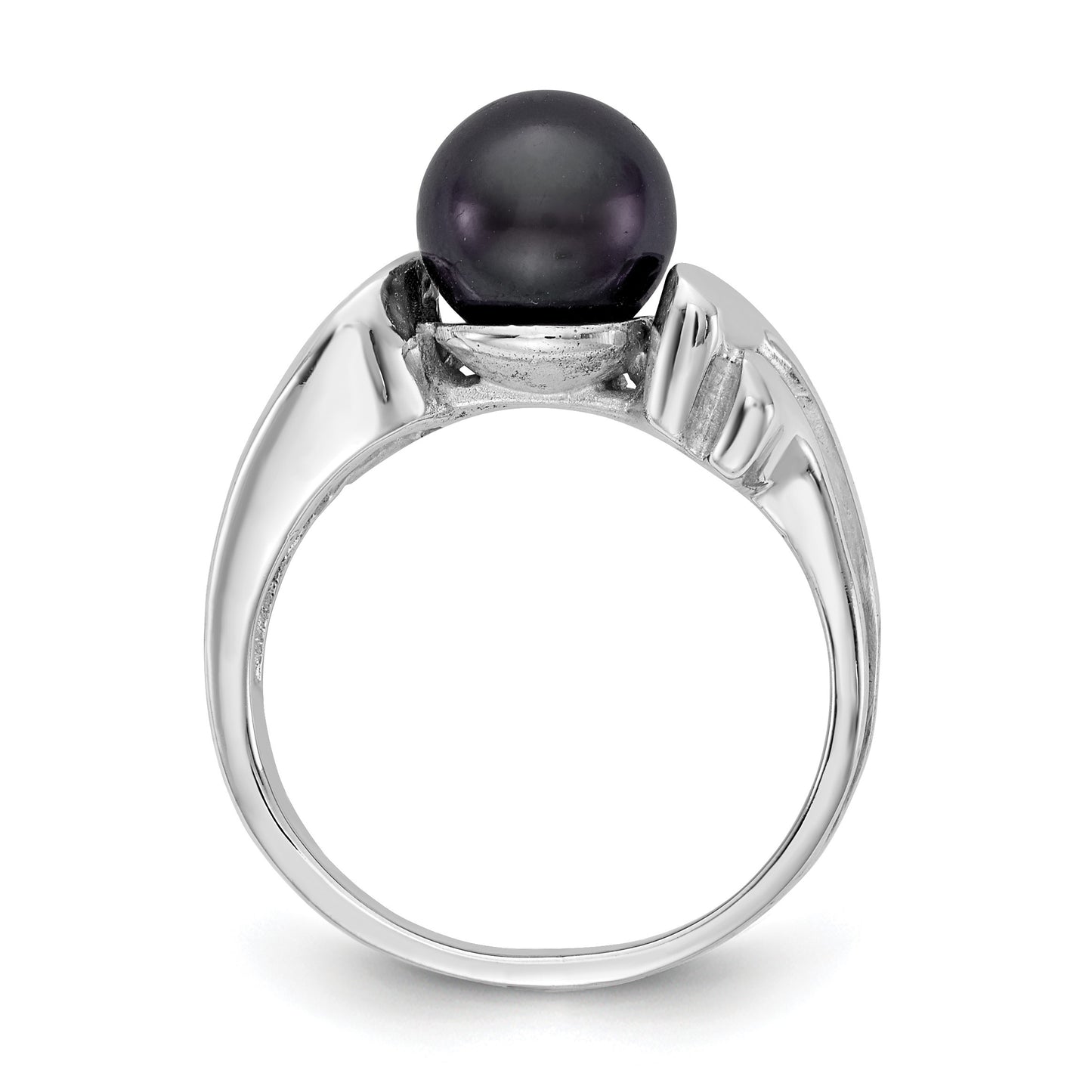 14k White Gold 7mm Black Freshwater Cultured Pearl Ring