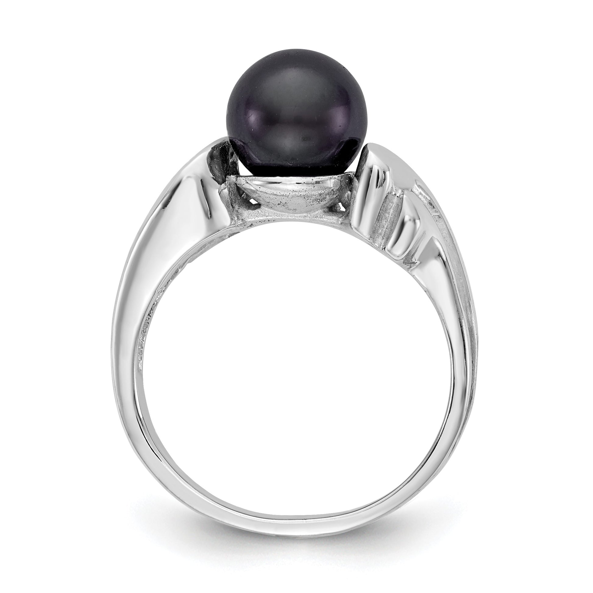 14k White Gold 7mm Black Freshwater Cultured Pearl Ring