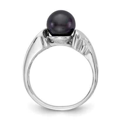 14k White Gold 7mm Black Freshwater Cultured Pearl Ring