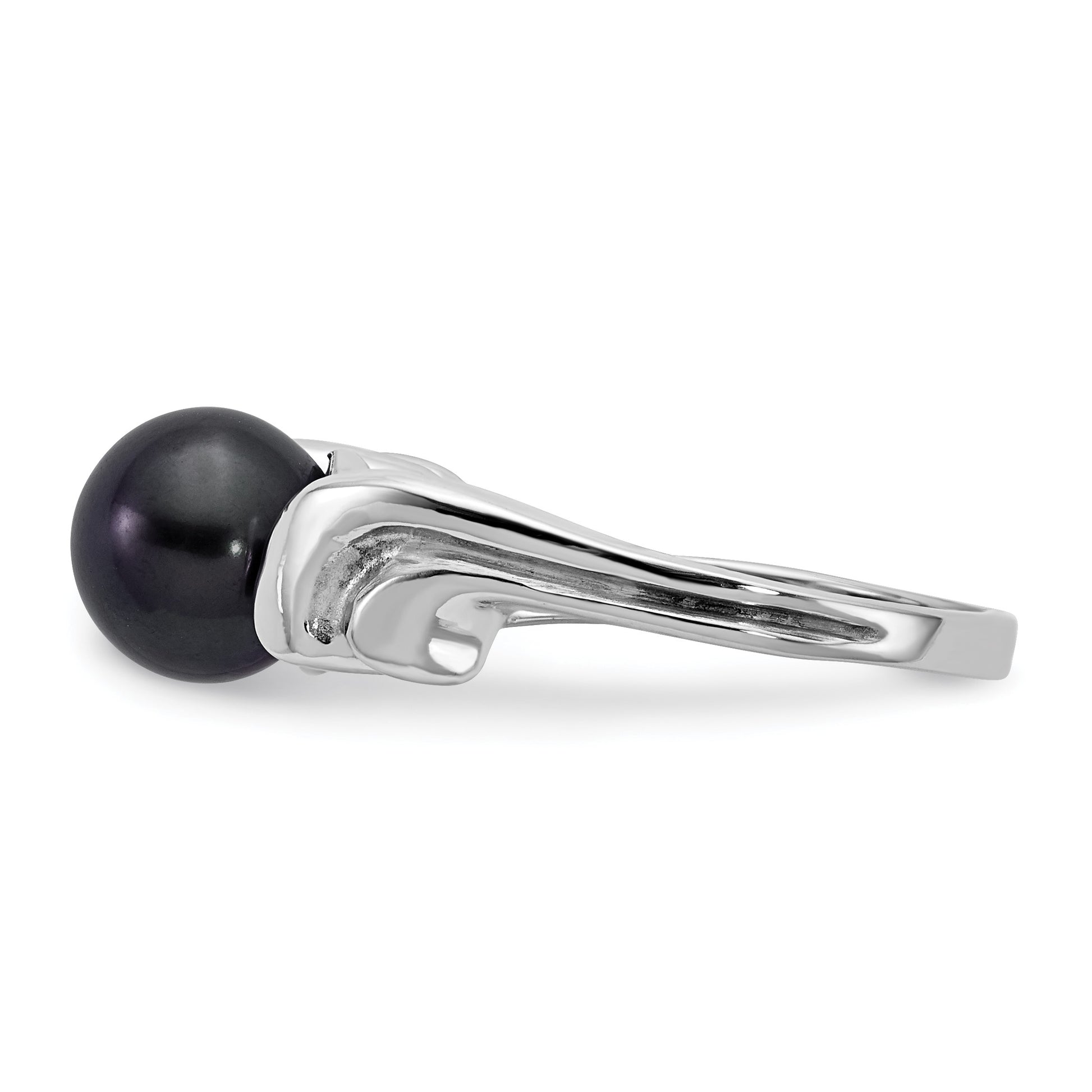 14k White Gold 7mm Black Freshwater Cultured Pearl Ring