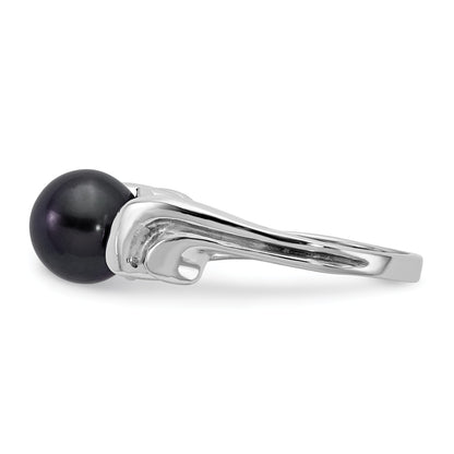 14k White Gold 7mm Black Freshwater Cultured Pearl Ring