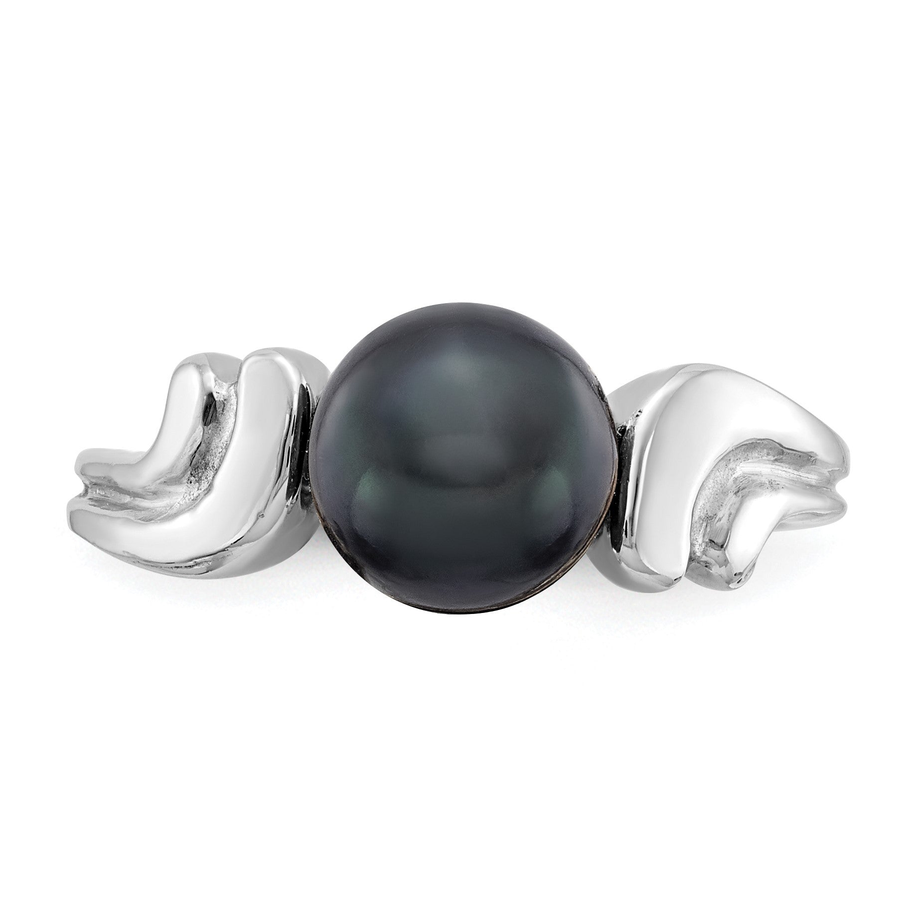 14k White Gold 7mm Black Freshwater Cultured Pearl Ring