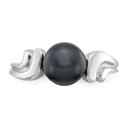 14k White Gold 7mm Black Freshwater Cultured Pearl Ring